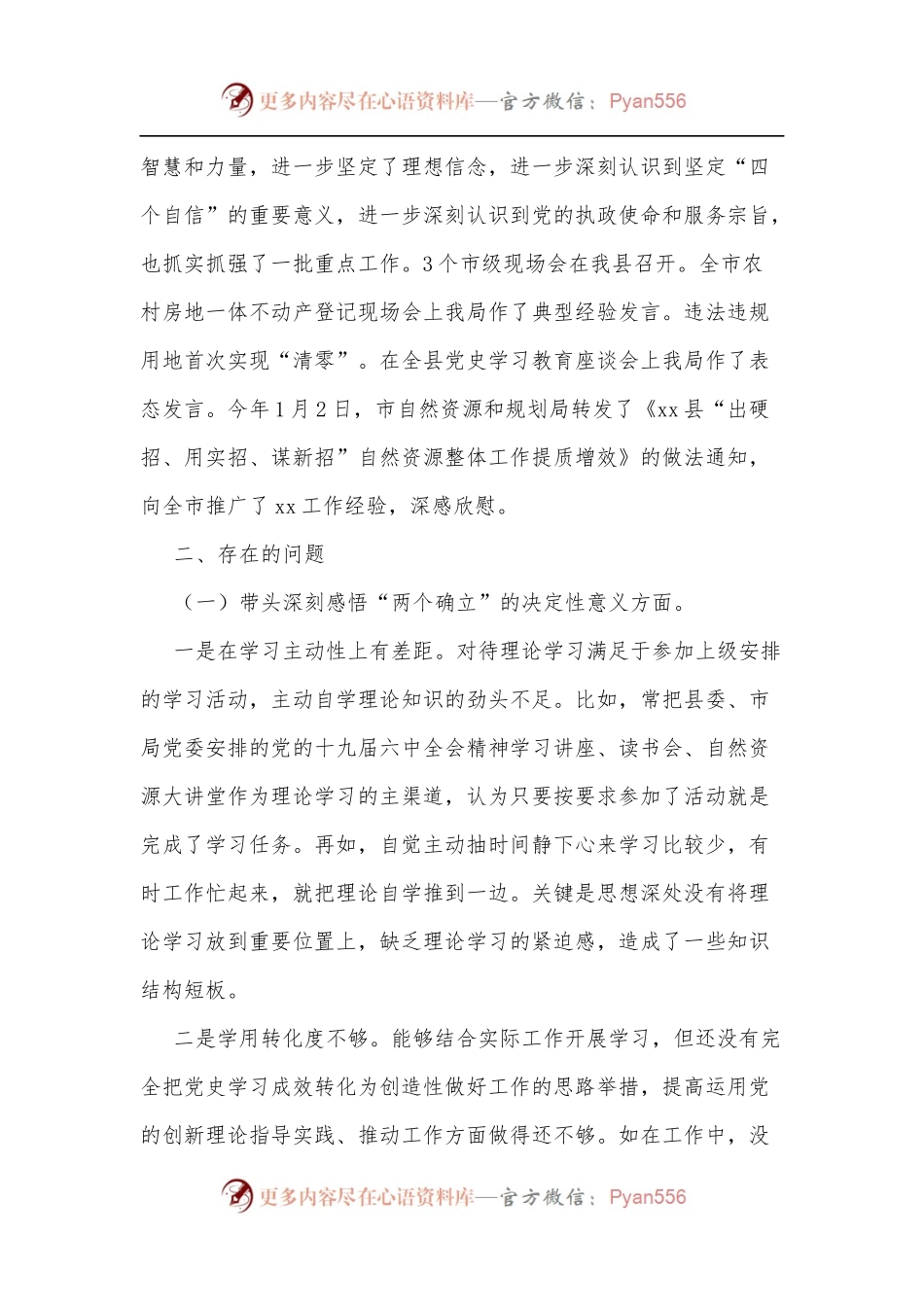 xx县自然资源和规划局学习教育专题民主生活会上的讲话.docx_第2页