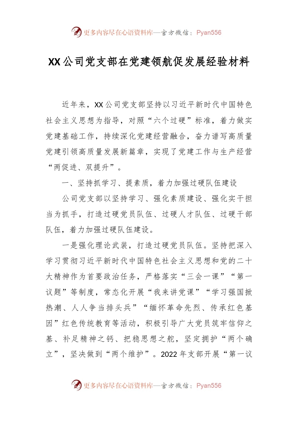XX公司党支部在党建领航促发展经验材料.docx_第1页