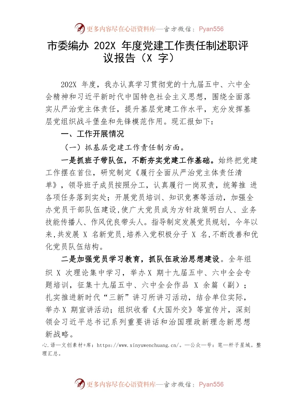202X年度党建工作责任制述职评议报告.docx_第1页