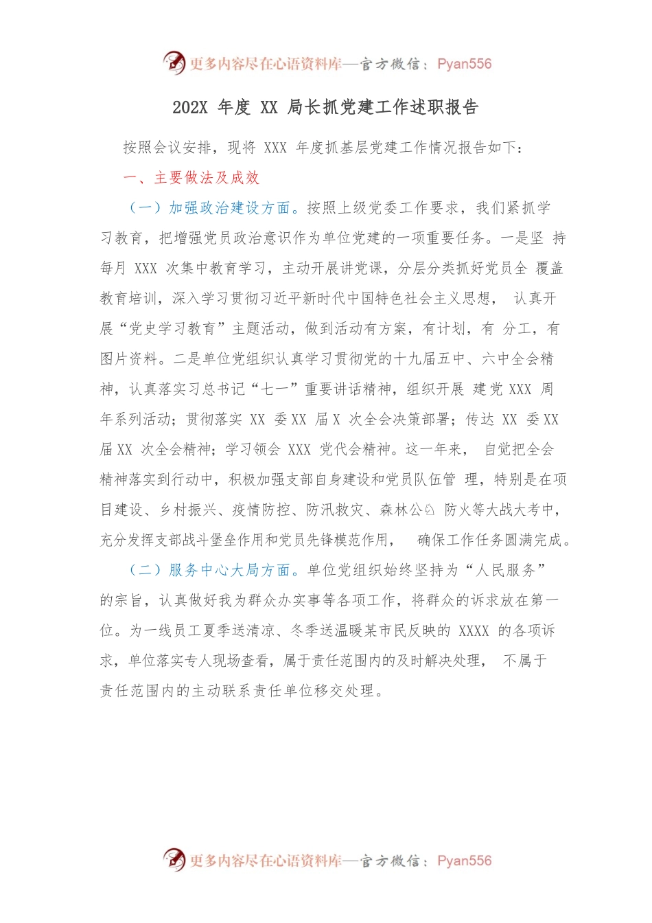 202X年度XX局长抓党建工作述职报告.docx_第1页