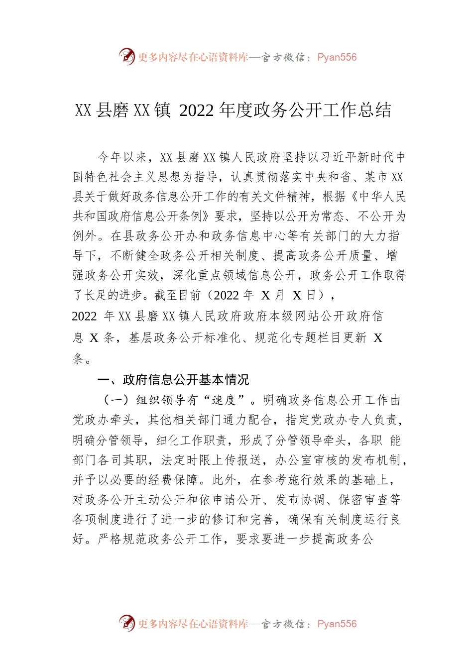 XXX镇2022年度政务公开工作总结（20221222）.docx_第1页