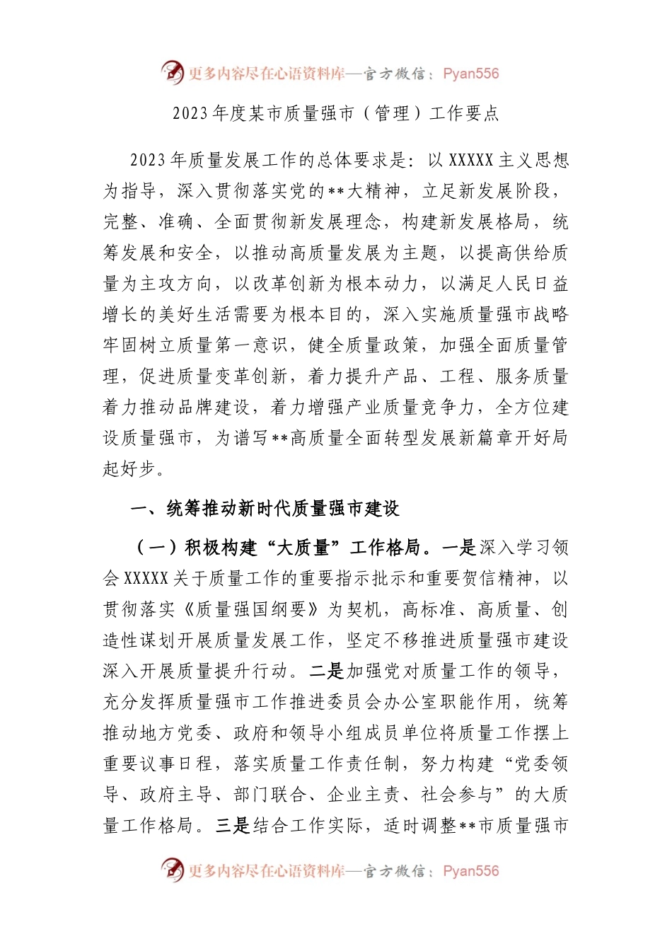 2023年度市质量强市（管理）工作要点.docx_第1页