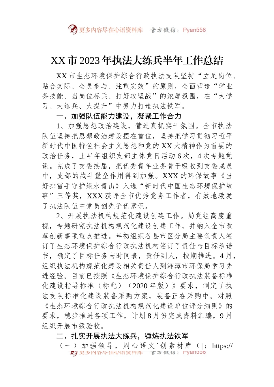 XX市2023年执法大练兵半年工作总结.docx_第1页
