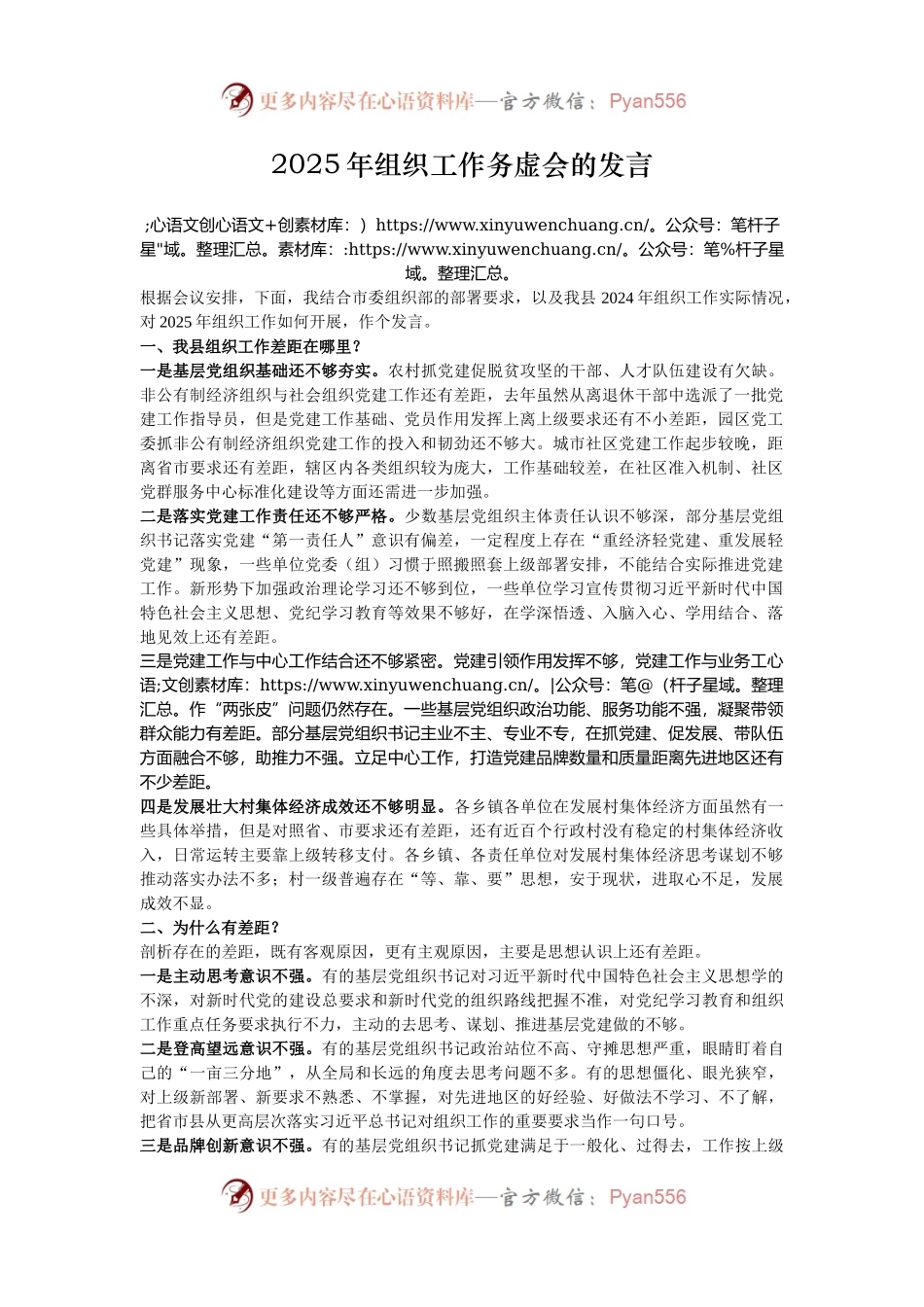 2025年组织工作务虚会的发言.docx_第1页