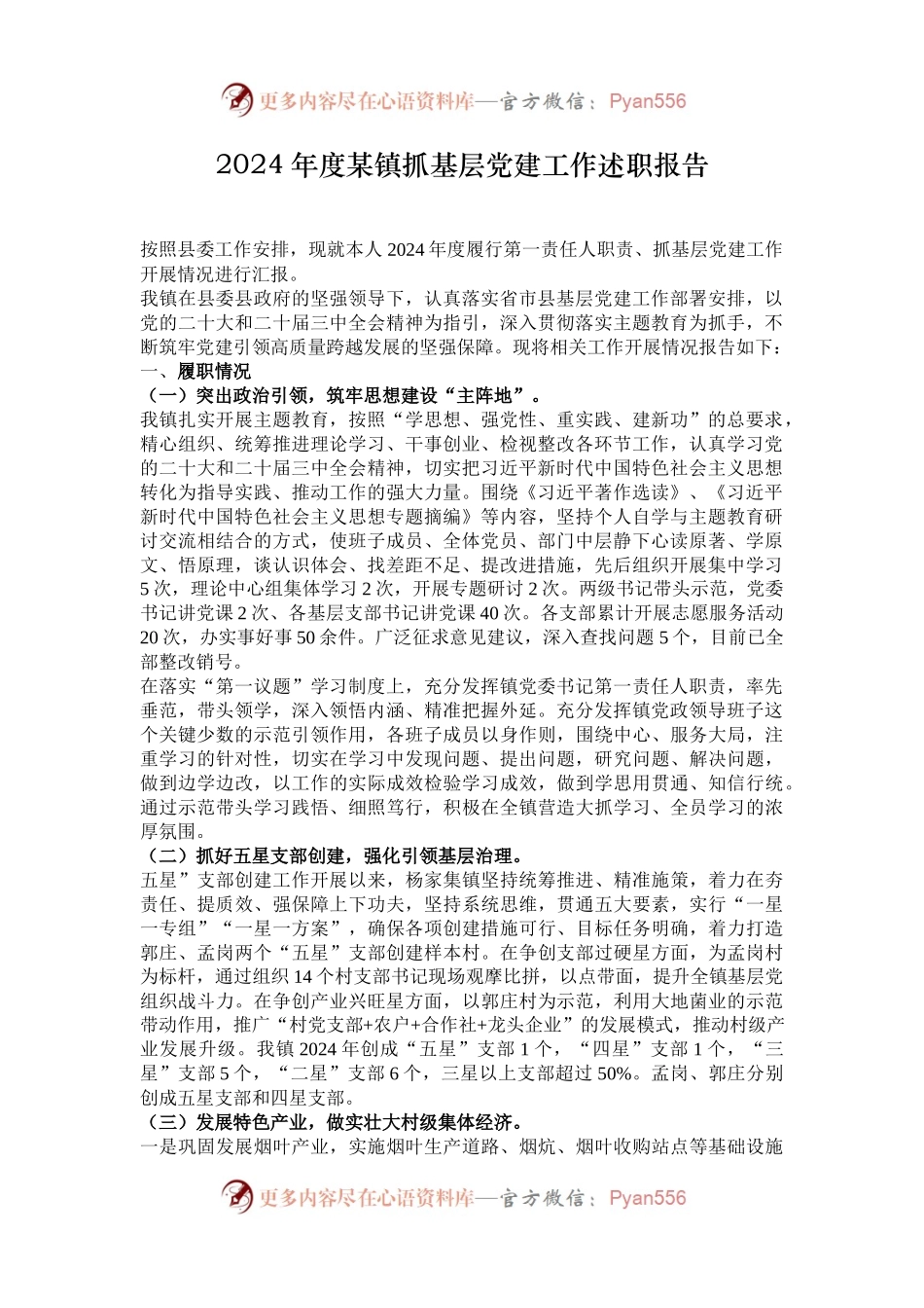 2024年度某镇抓基层党建工作述职报告.docx_第1页