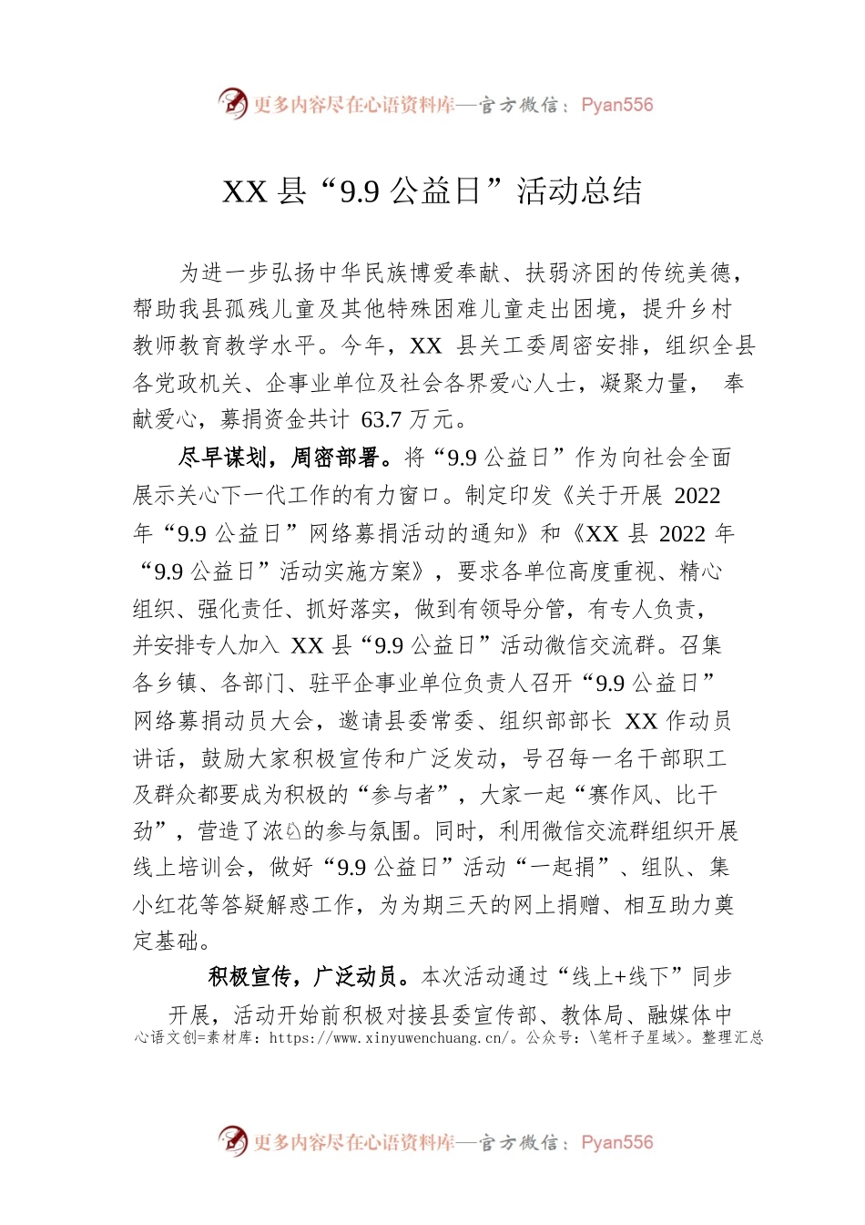 XX县“9.9公益日”活动总结.docx_第1页