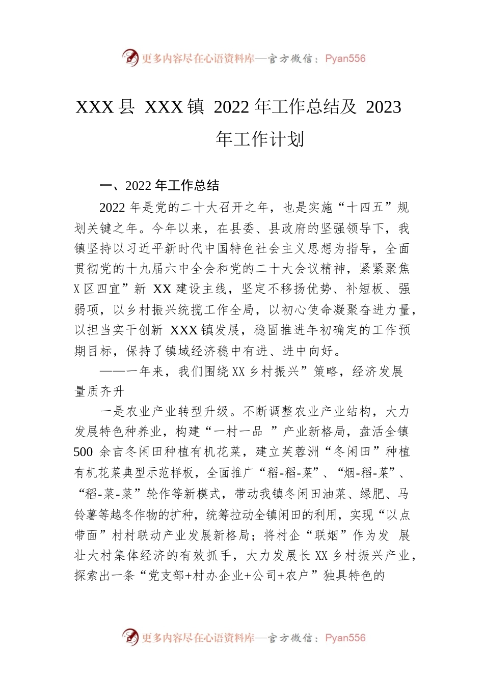 XX县XX镇2022年工作总结及2023年工作计划（20221226）.docx_第1页