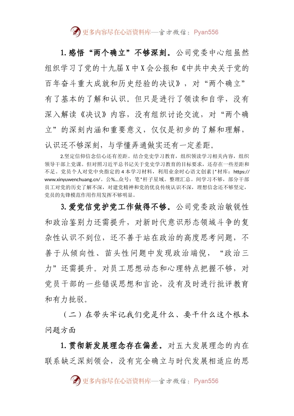 50班子2021年专题民主生活会对照检查材料（公司企业）.docx_第2页