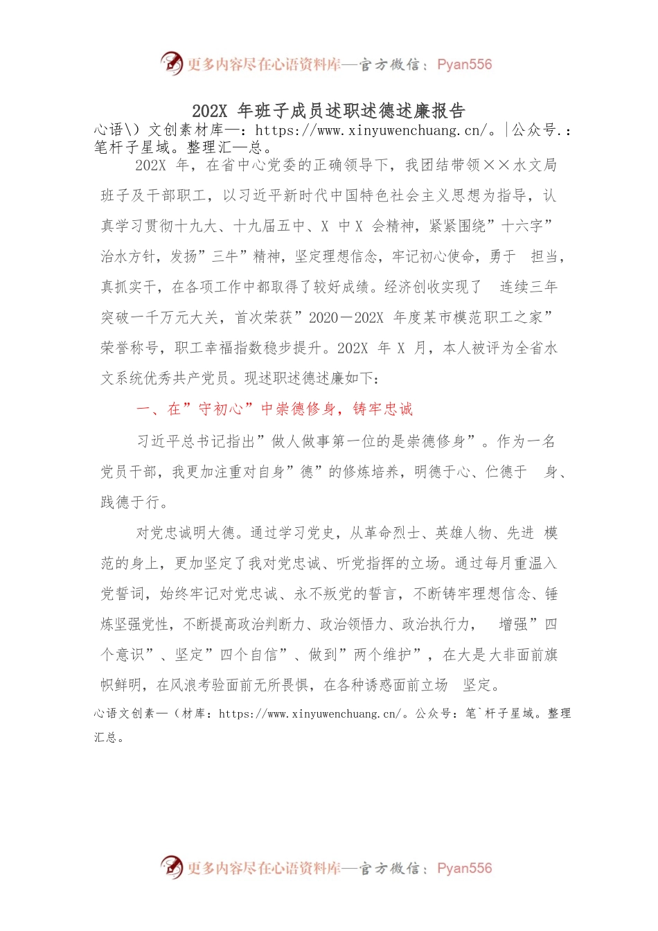 202X年班子成员述职述德述廉报告.docx_第1页