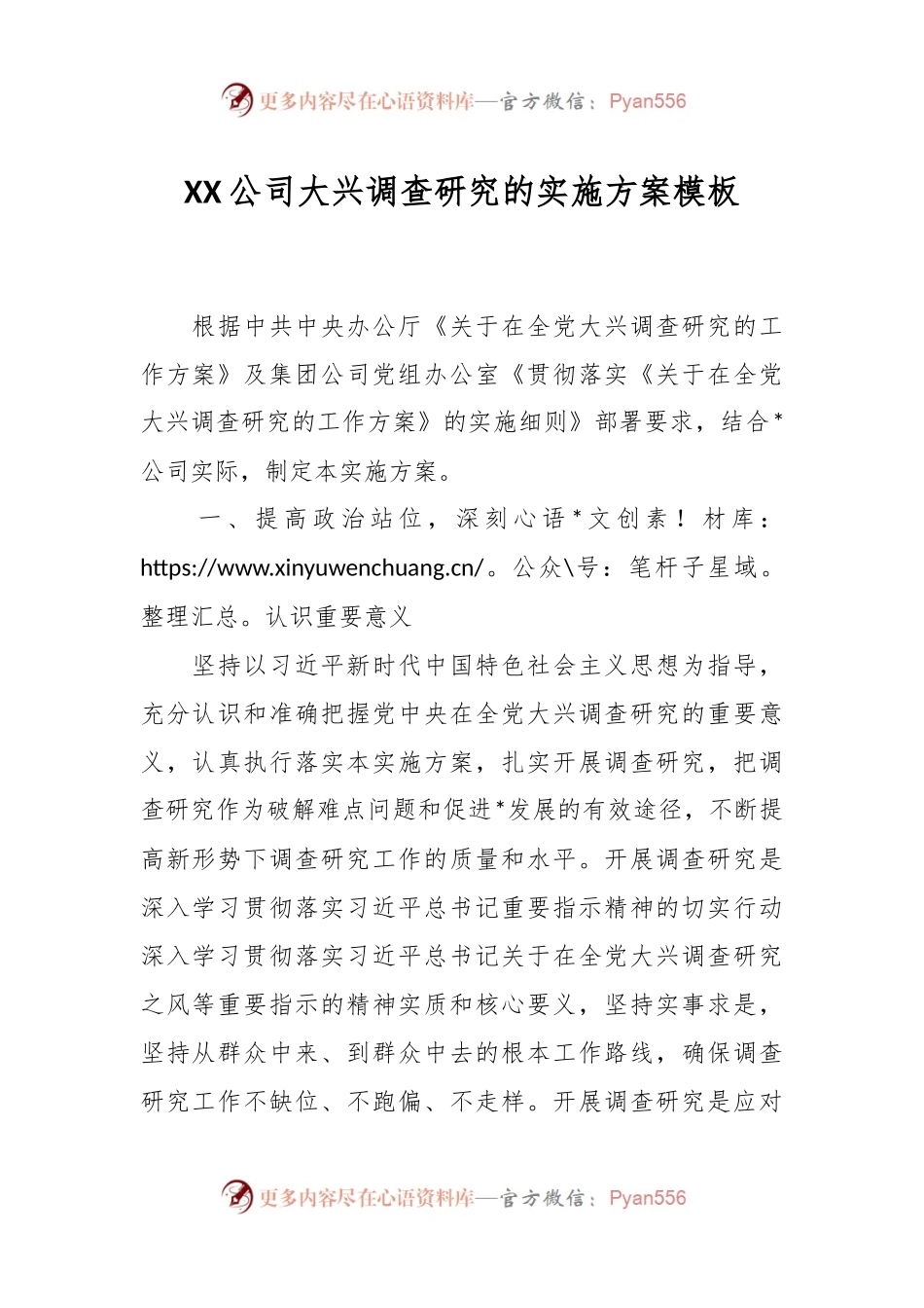 XX公司大兴调查研究的实施方案模板.docx_第1页