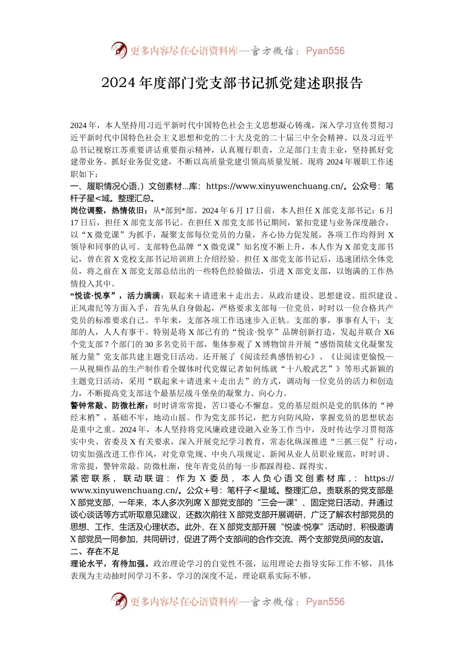 2024年度部门党支部书记抓党建述职报告.docx_第1页