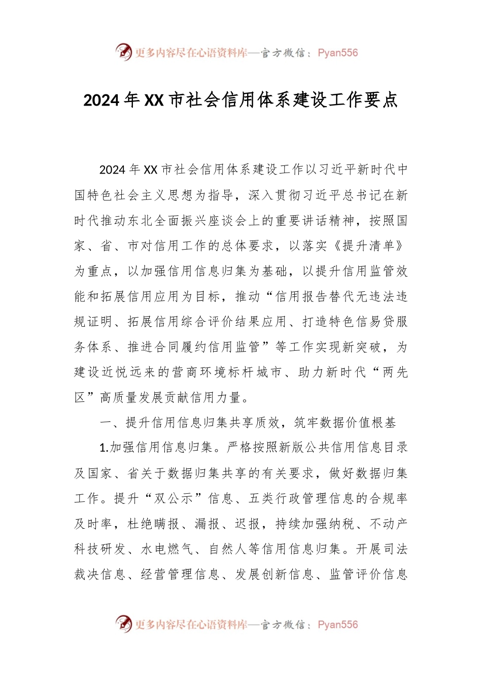 2024年XX市社会信用体系建设工作要点.docx_第1页