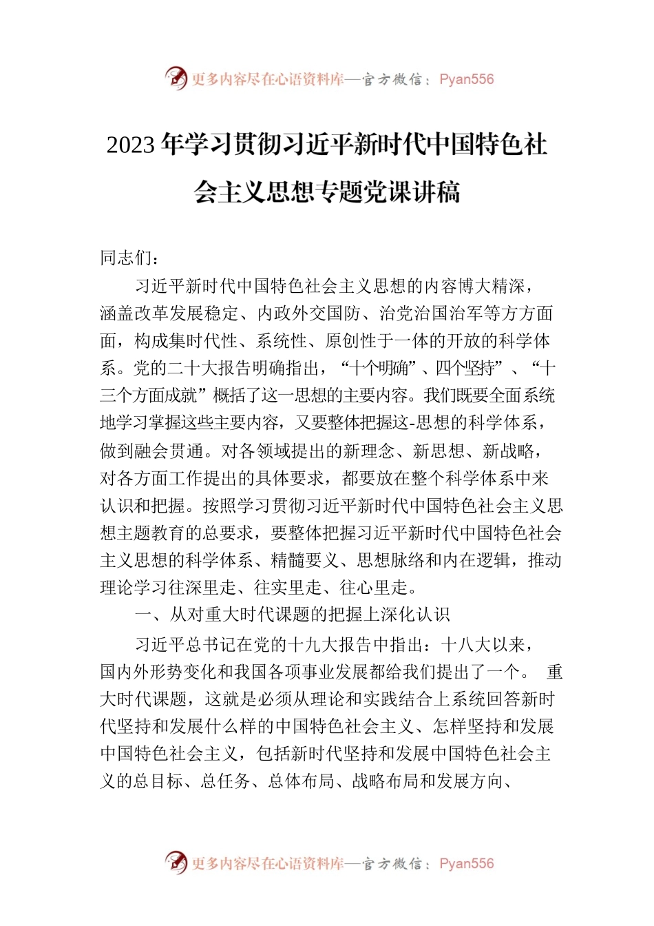 2023年学习贯彻习近平新时代中国特色社会主义思想专题党课讲稿.docx_第1页