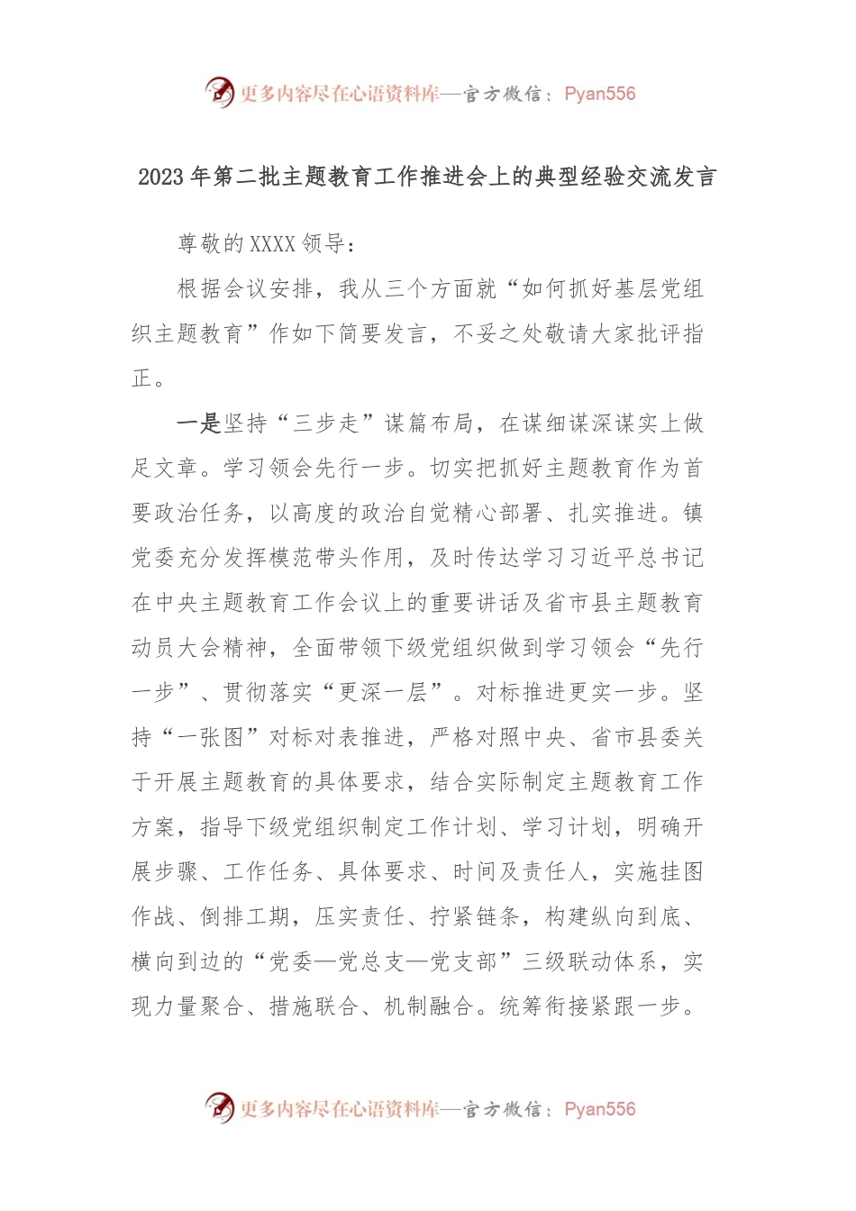 2023年第二批主题教育工作推进会上的典型经验交流发言.docx_第1页