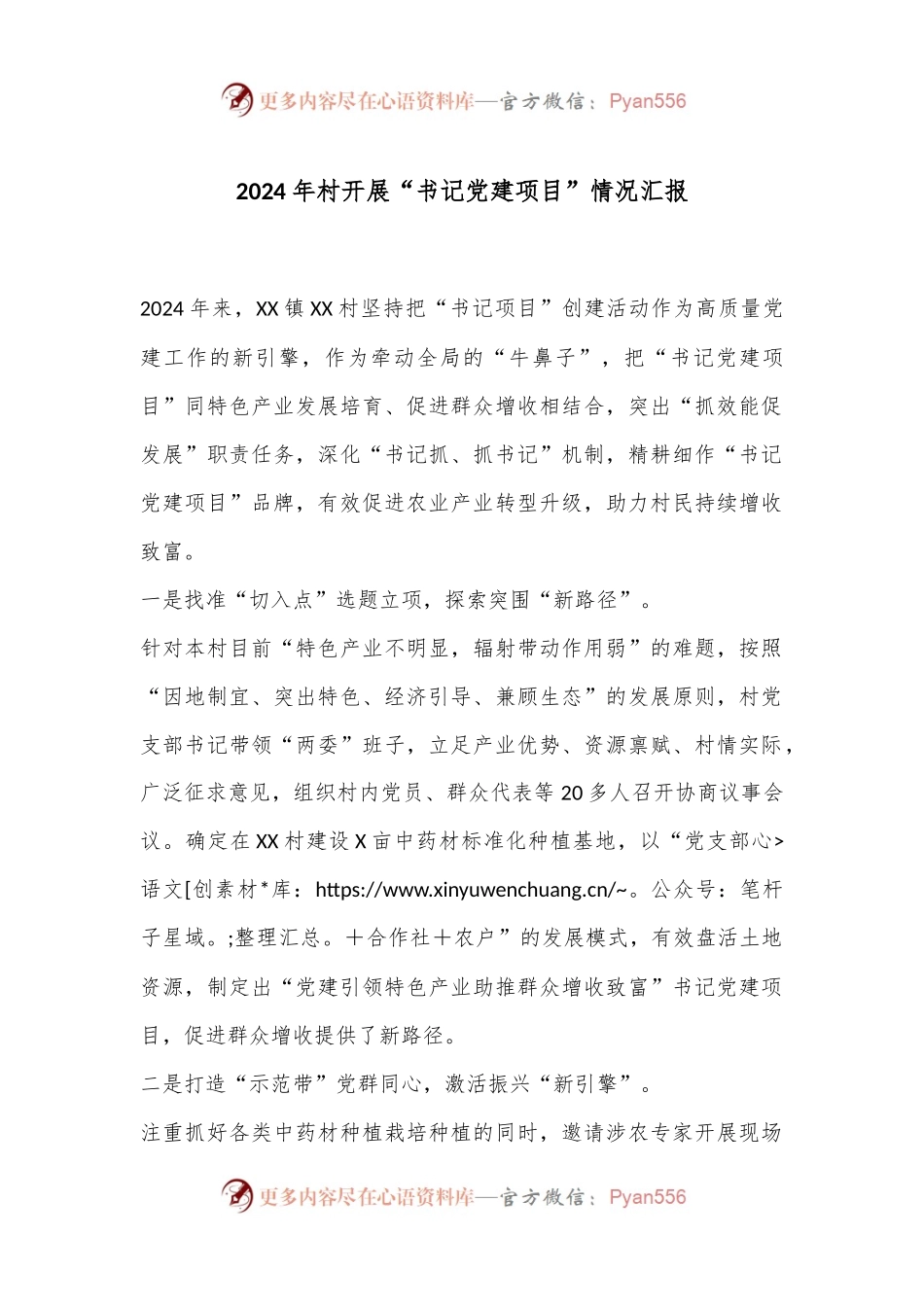 2024年村开展“书记党建项目”情况汇报.docx_第1页