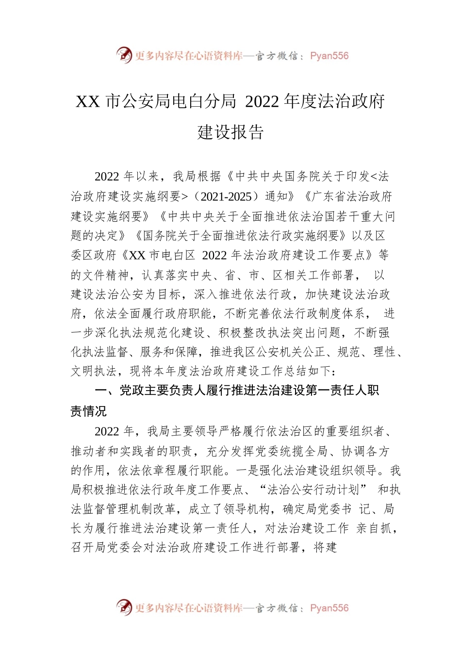 XX市公安局电白分局2022年度法治政府建设报告（20221110）.docx_第1页