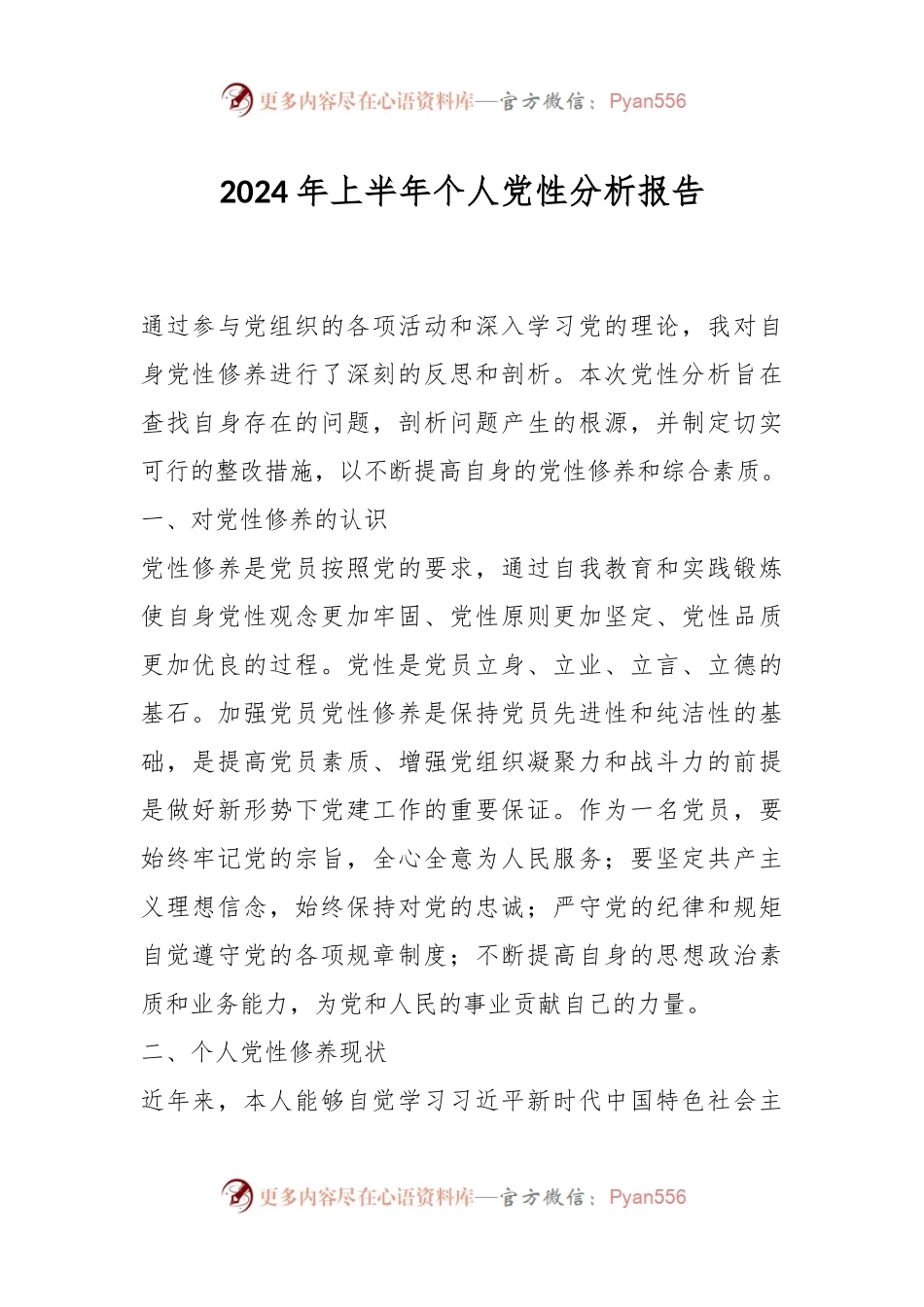 2024年上半年个人党性分析报告.docx_第1页