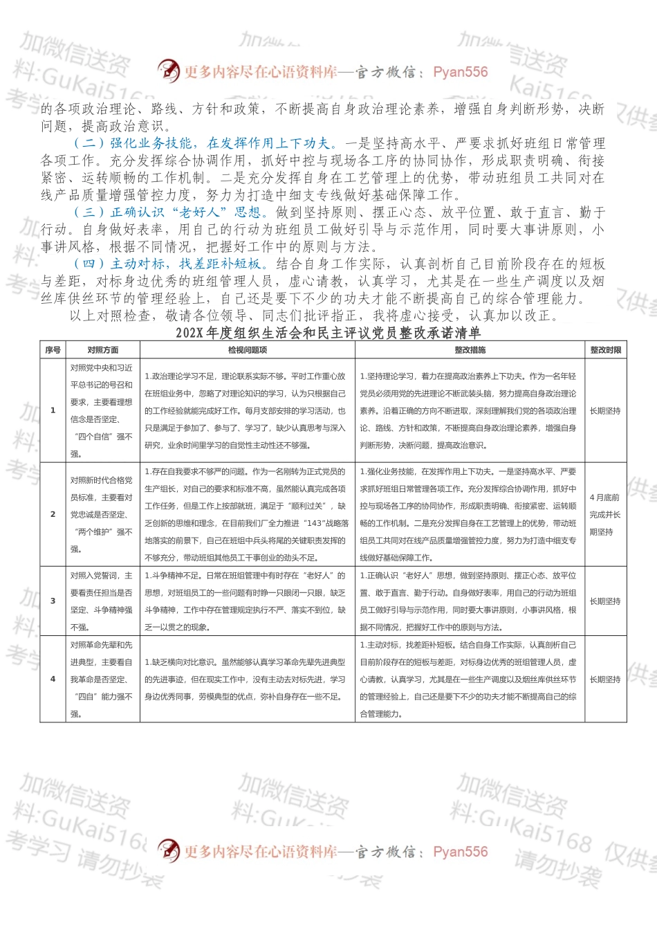 20XX年度组织生活会个人检查对照材料及整改承诺清单（四个对照）.docx_第2页