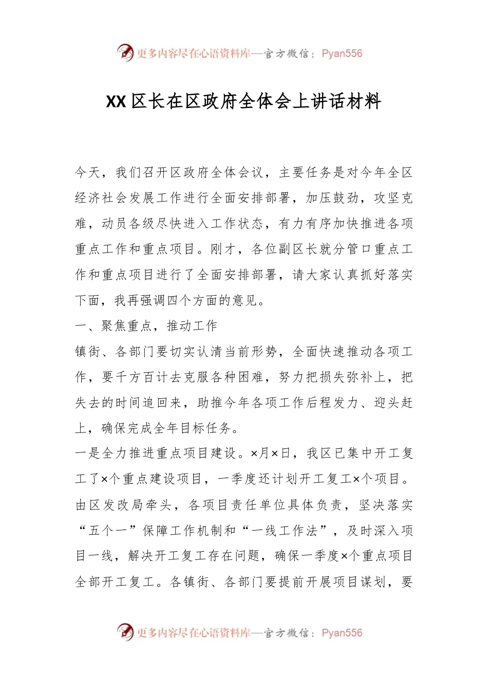 XX区长在区政府全体会上讲话材料.docx_第1页