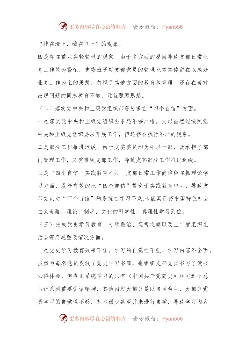 XX国有企业党支部2023年度六个带头组织生活会对照检查材料.docx_第2页