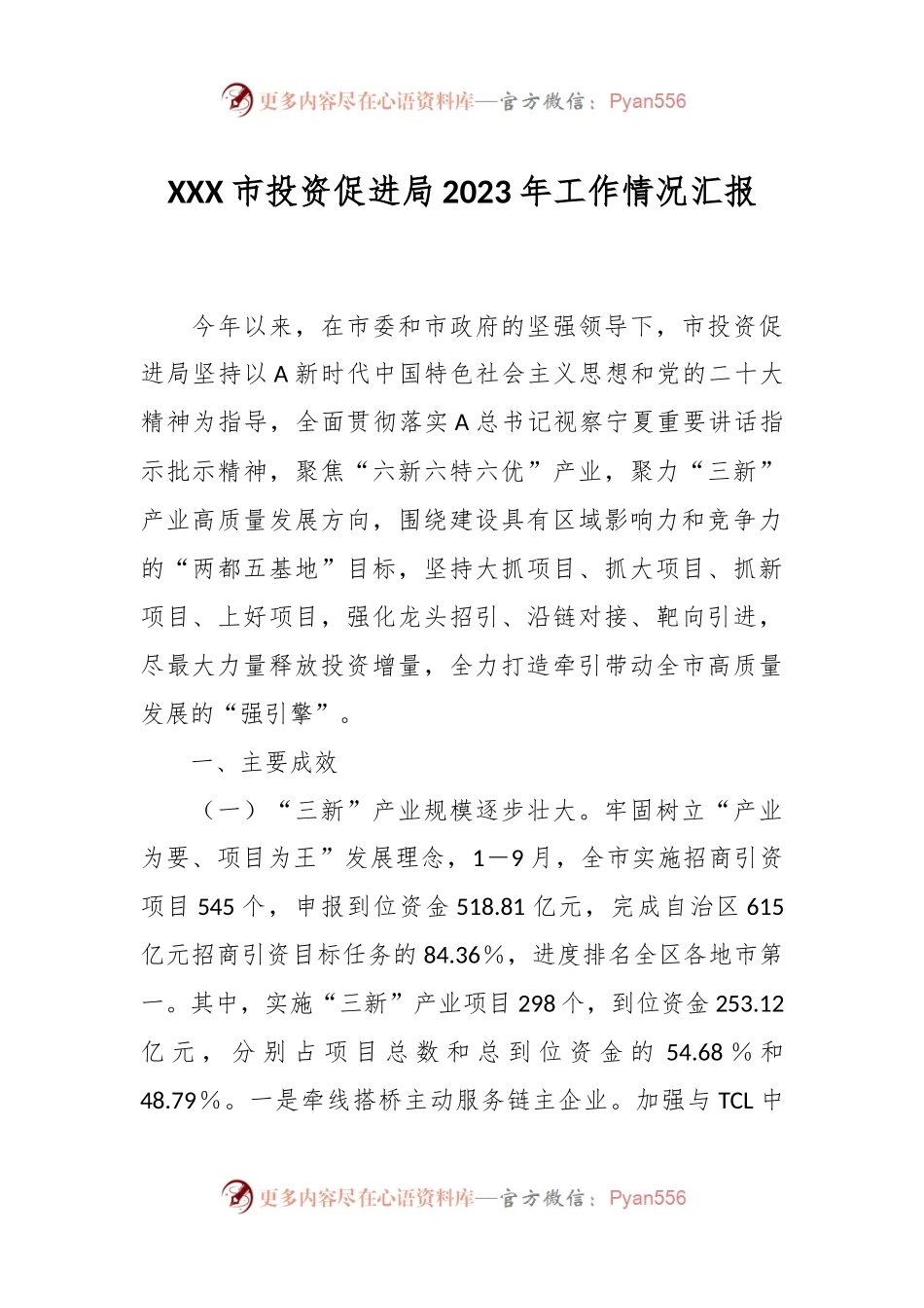 XXX市投资促进局2023年工作情况汇报.docx_第1页