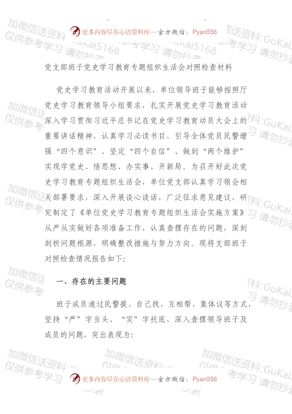 202X710党支部班子党史学习教育专题组织生活会对照检查材料.docx_第1页