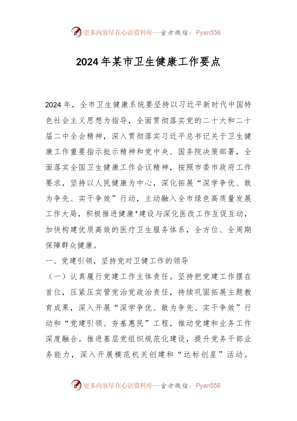 2024年某市卫生健康工作要点.docx_第1页