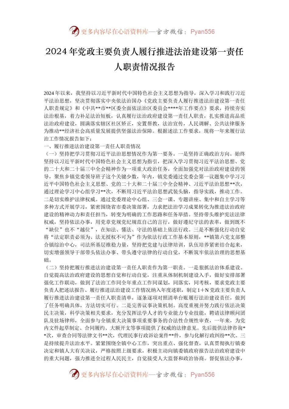 2024年党政主要负责人履行推进法治建设第一责任人职责情况报告.docx_第1页
