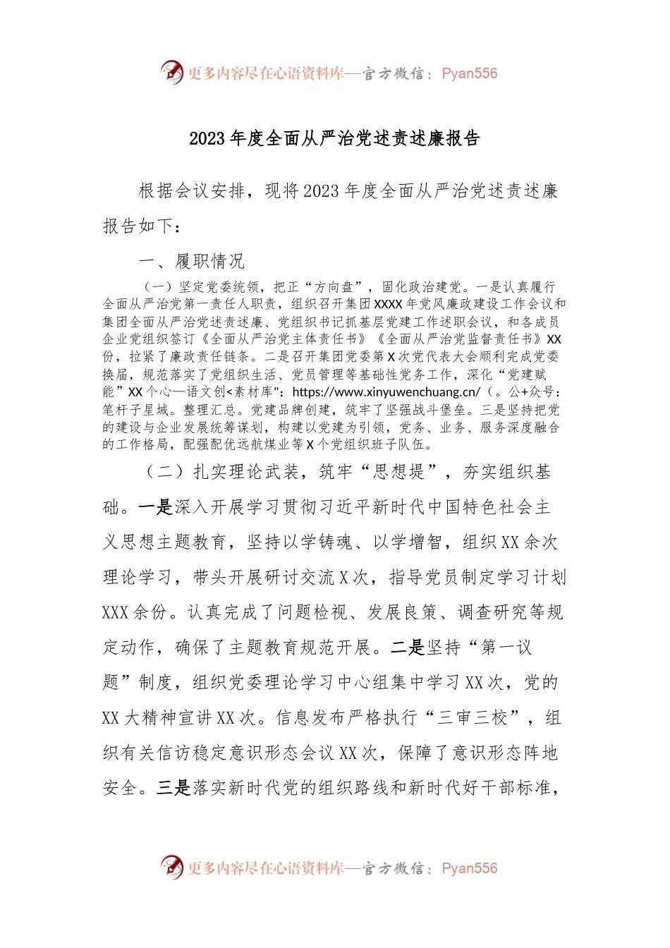 2023年度全面从严治党述责述廉报告.docx_第1页