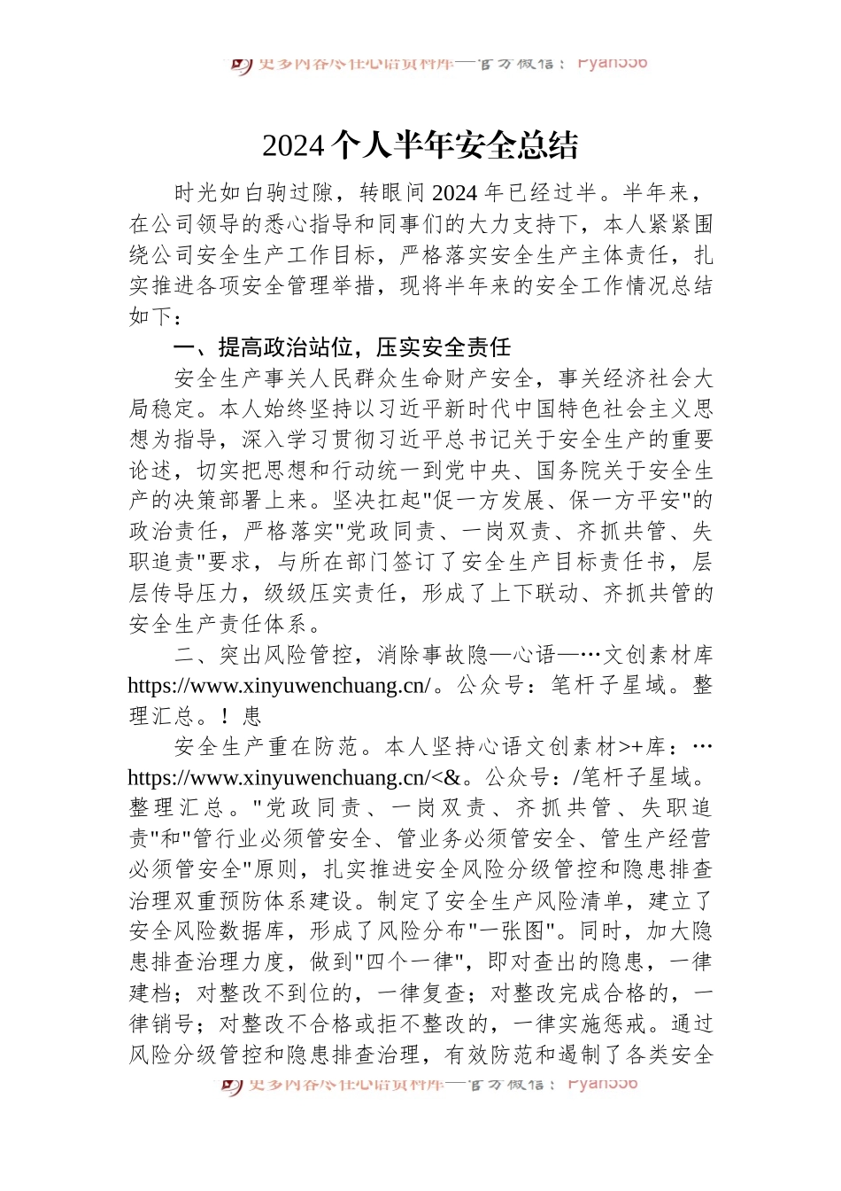 2024个人半年安全总结.docx_第1页