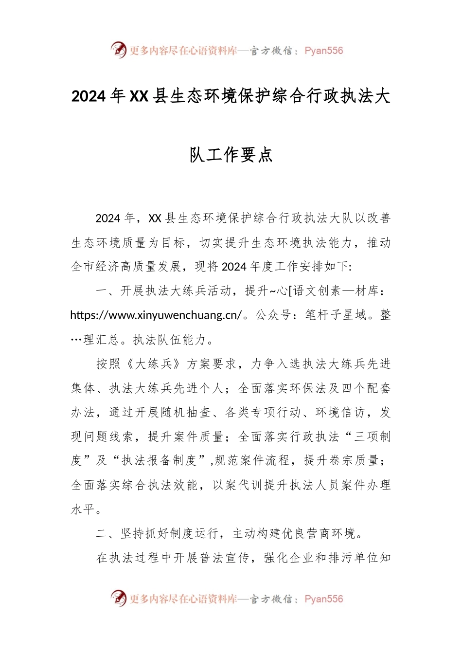 2024年XX县生态环境保护综合行政执法大队工作要点.docx_第1页