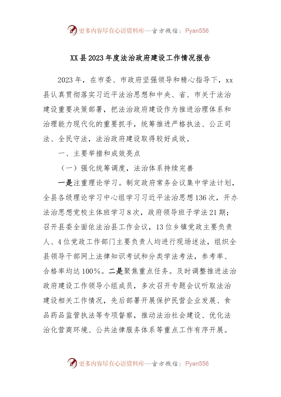 XX县2023年度法治政府建设工作情况报告.docx_第1页