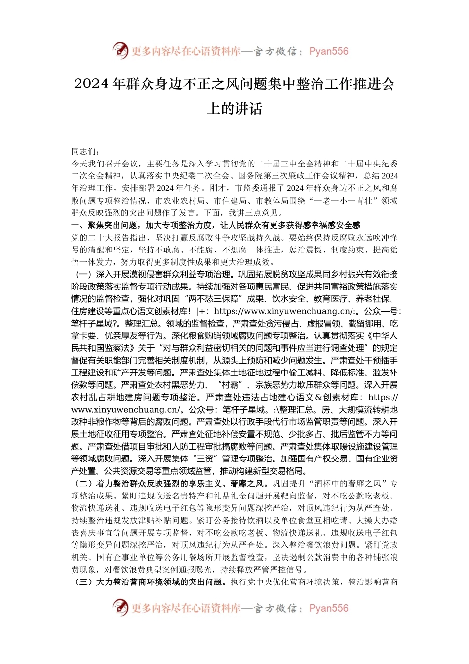2024年群众身边不正之风问题集中整治工作推进会上的讲话.docx_第1页
