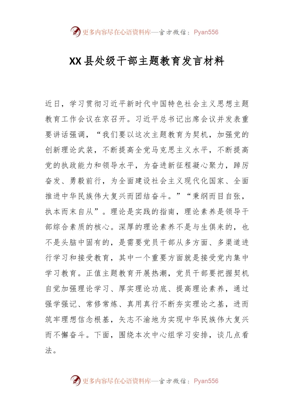 XX县处级干部主题教育发言材料.docx_第1页