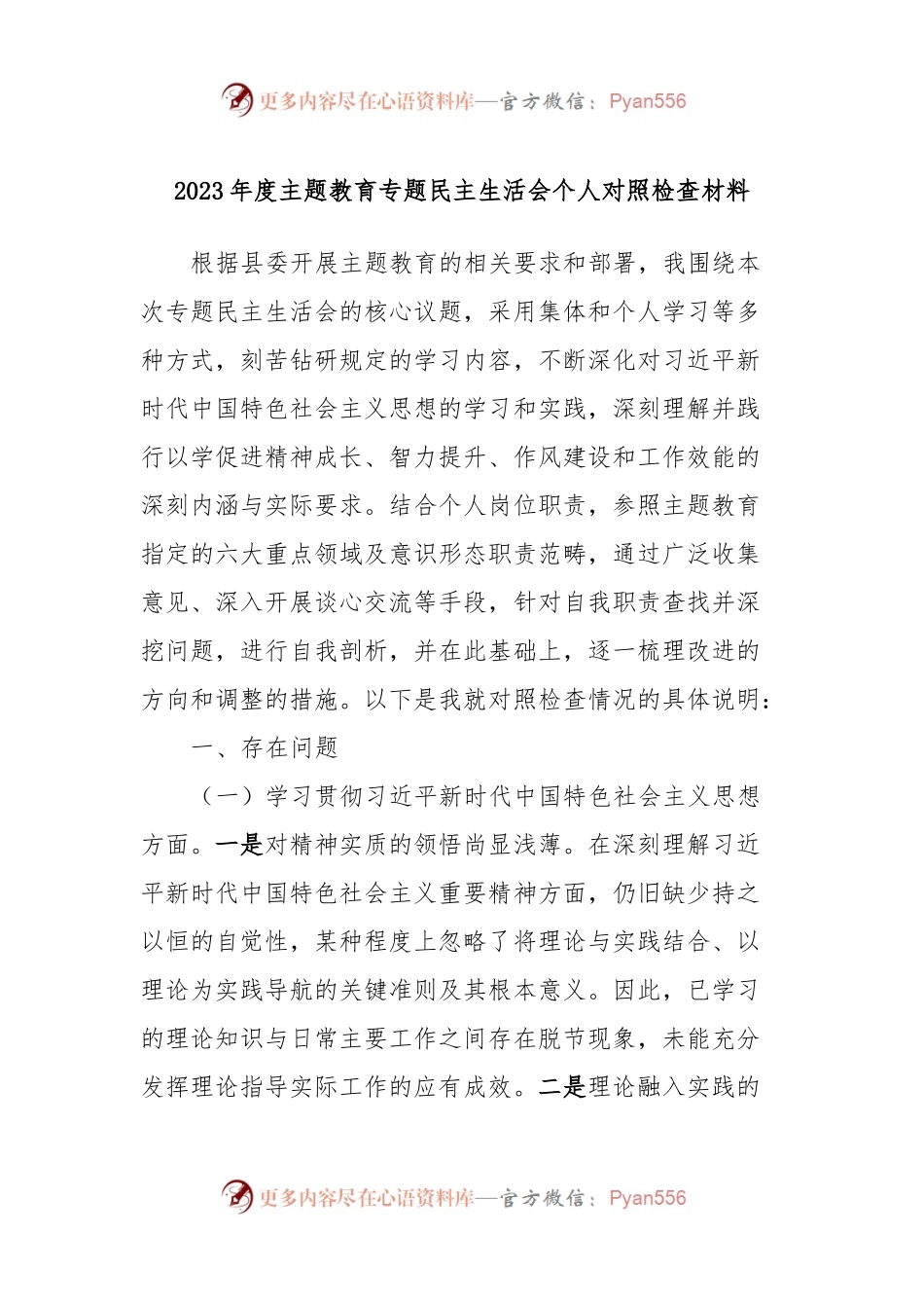 2023年度主题教育专题民主生活会个人对照检查材料 (4).docx_第1页