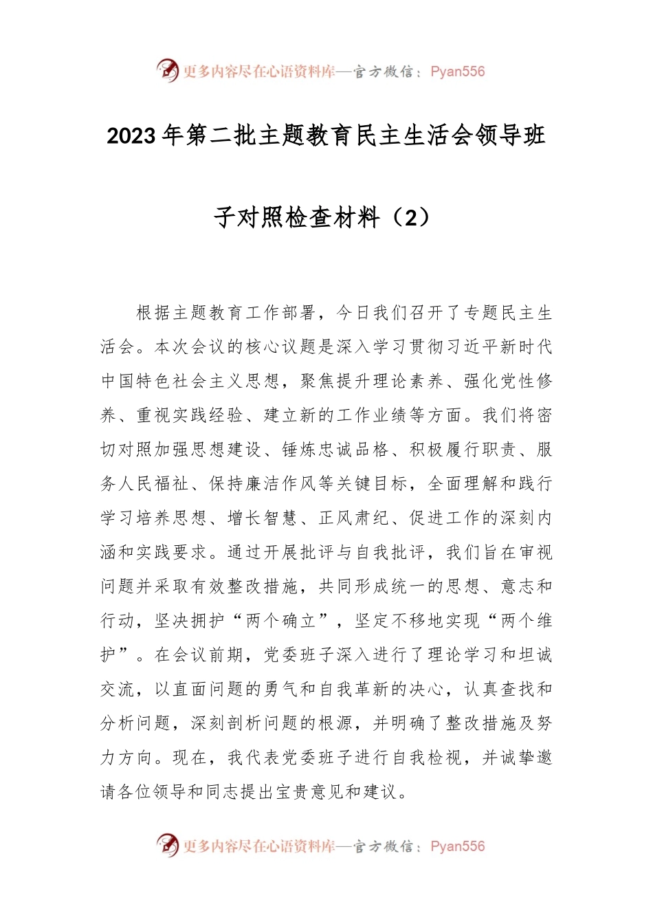 2023年第二批主题教育民主生活会领导班子对照检查材料（2）.docx_第1页