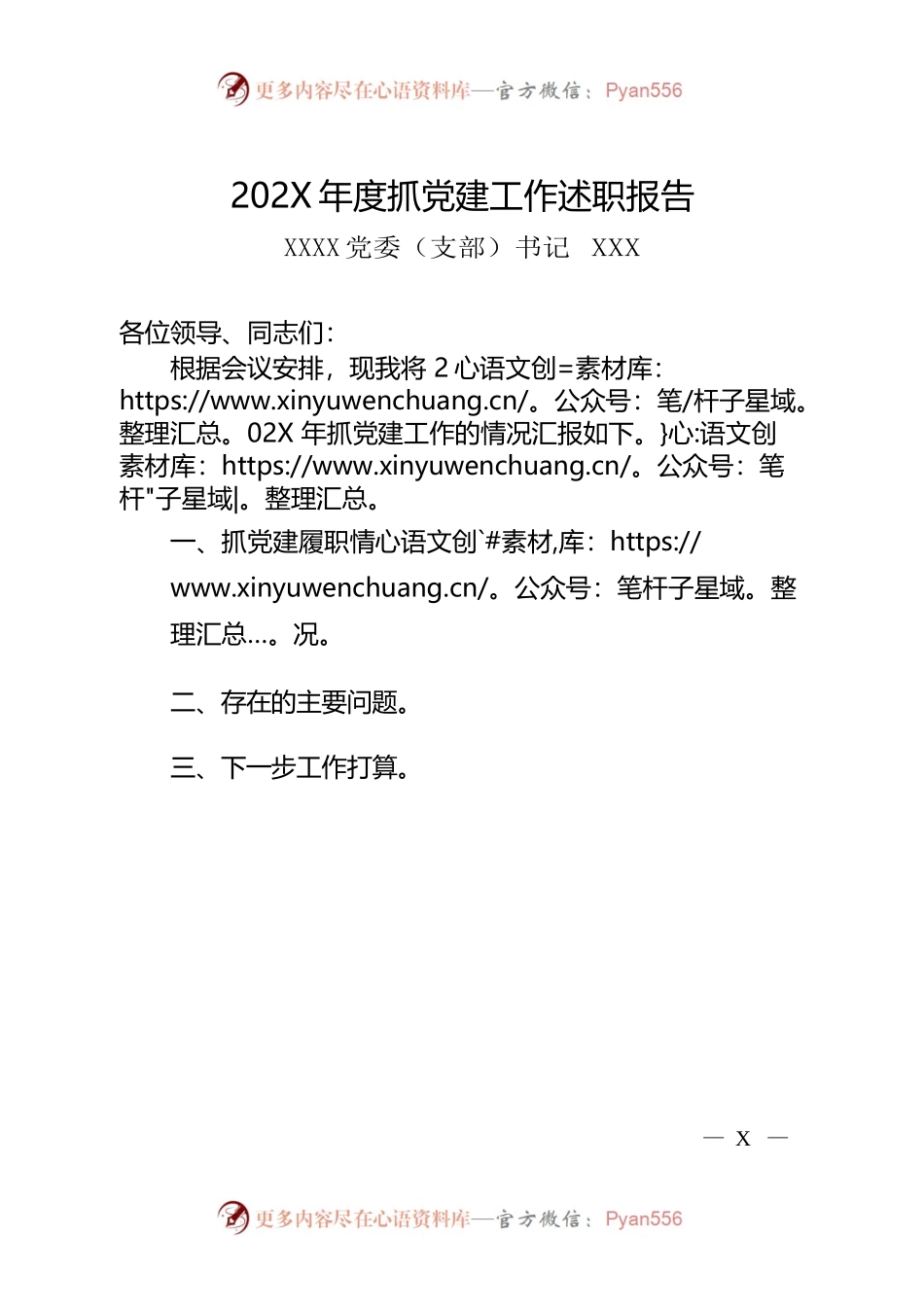 202X年度抓党建工作述职报告（参考格式）.docx_第1页