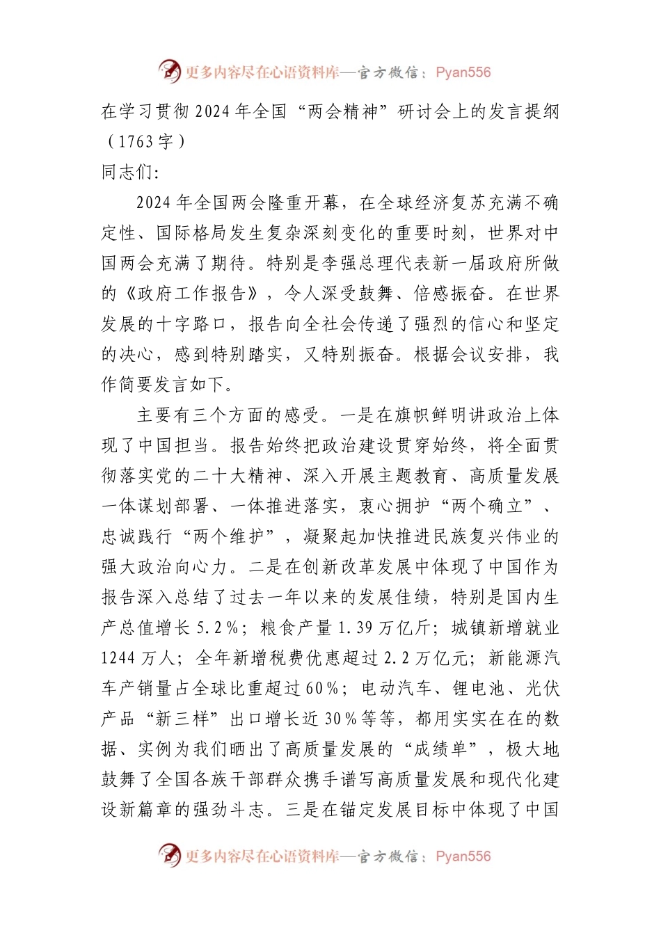 2024年全国“两会精神”研讨会上的发言提纲.docx_第1页