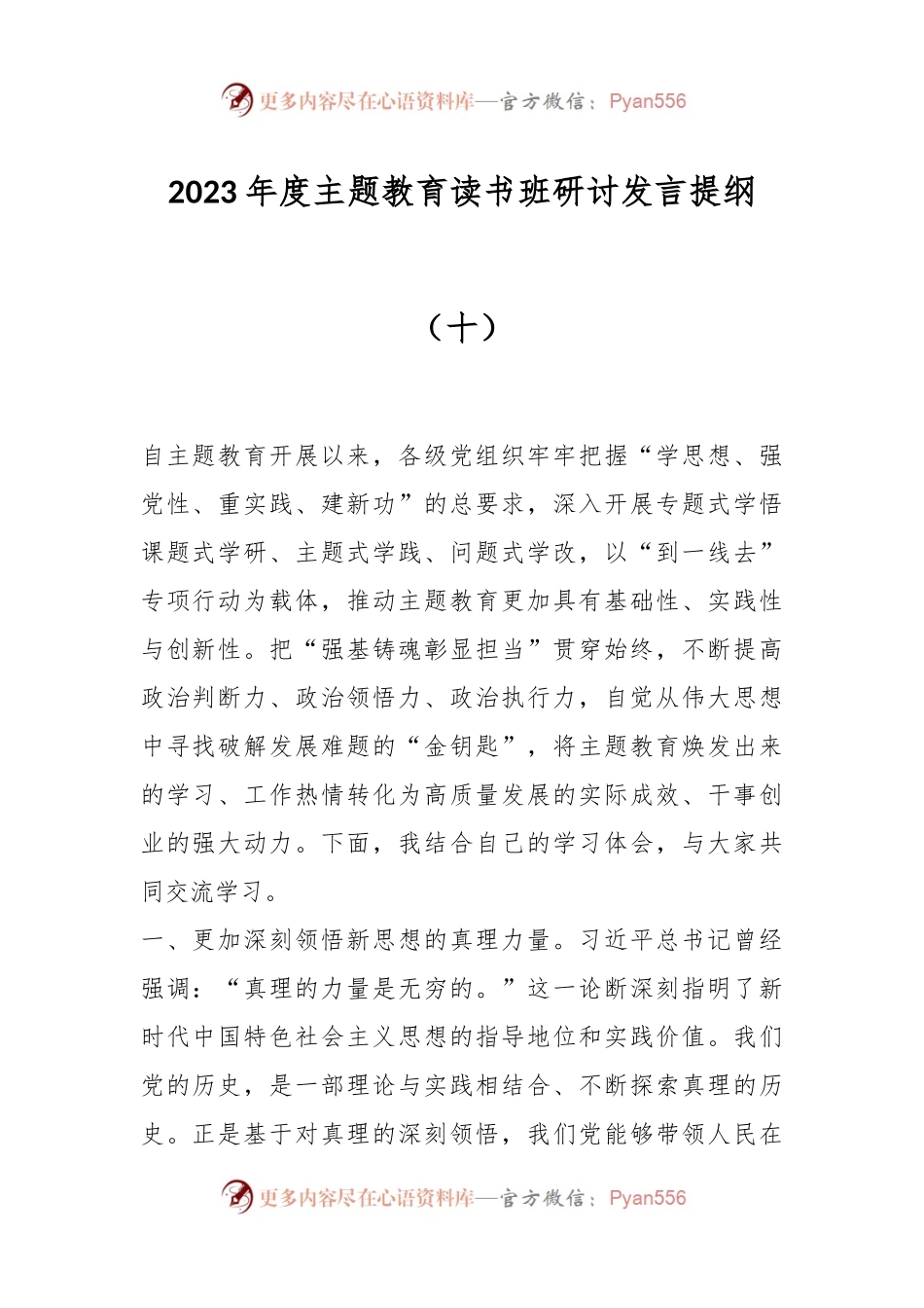 2023年度主题教育读书班研讨发言提纲（十）.docx_第1页