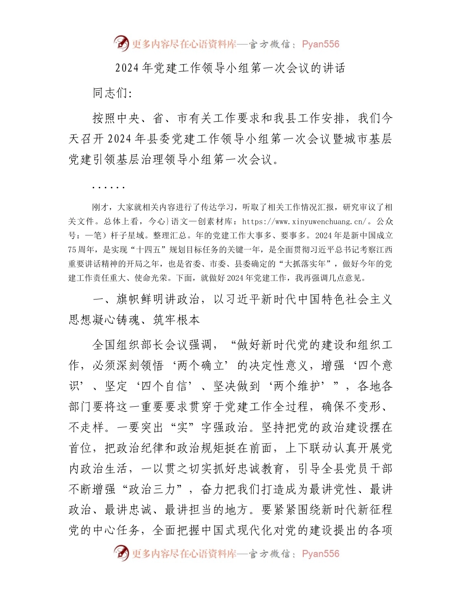 2024年党建工作领导小组第一次会议的讲话.docx_第1页
