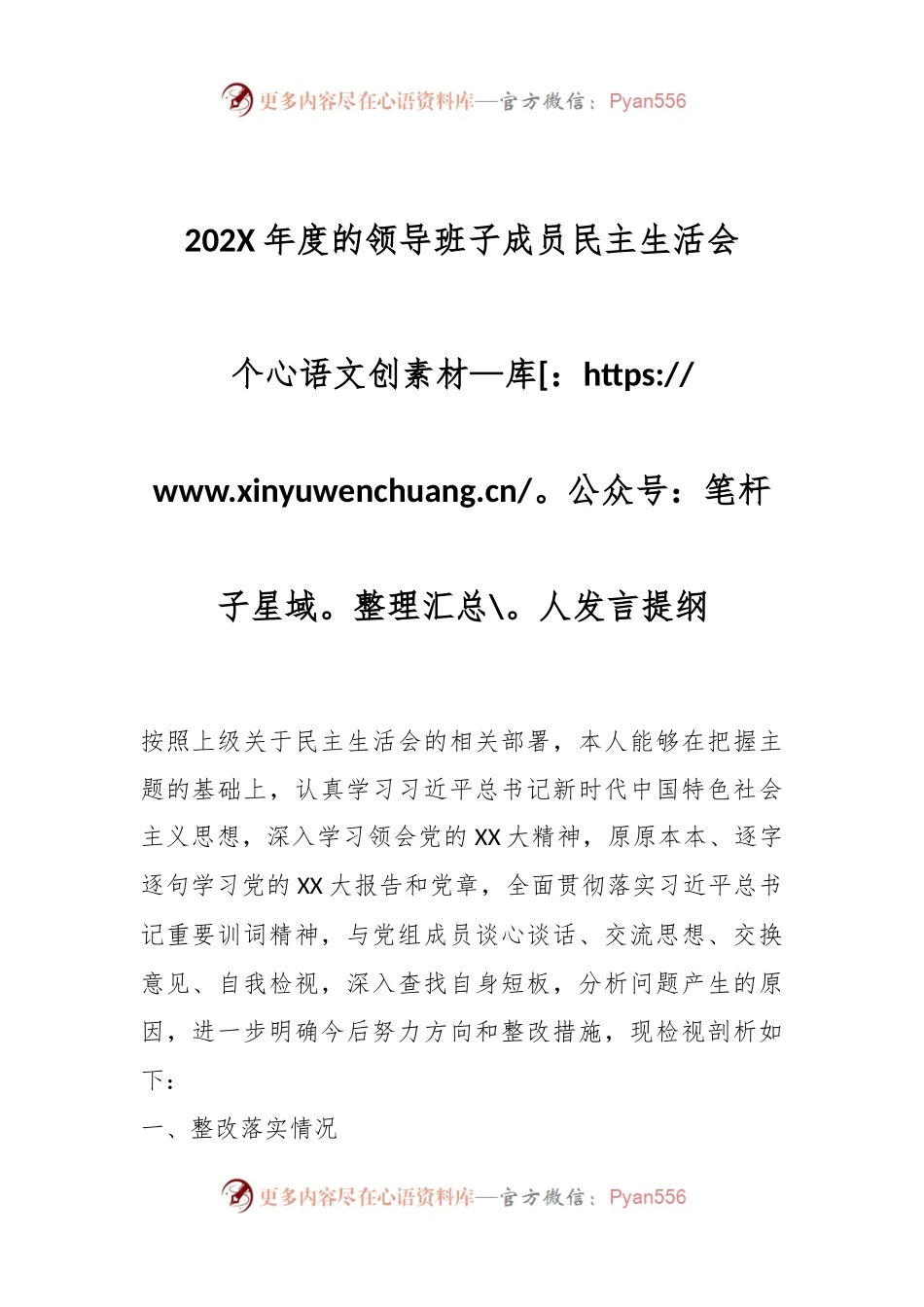 202X年度的领导班子成员民主生活会.docx_第1页