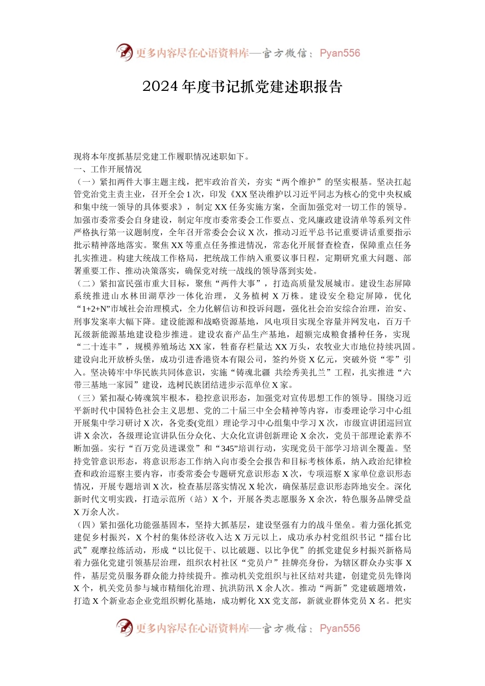 2024年度书记抓党建述职报告.docx_第1页