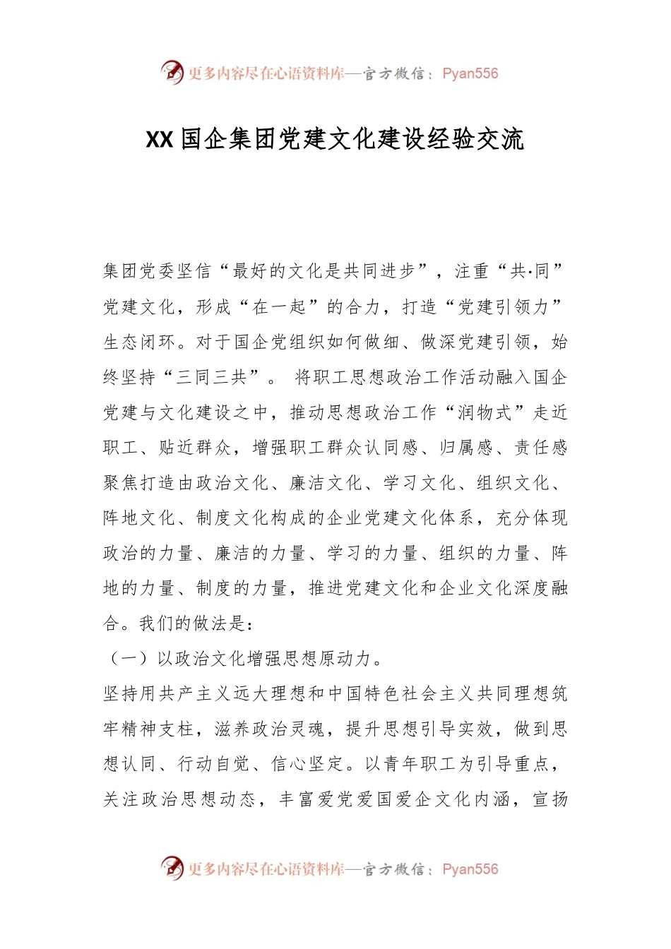 XX国企集团党建文化建设经验交流.docx_第1页
