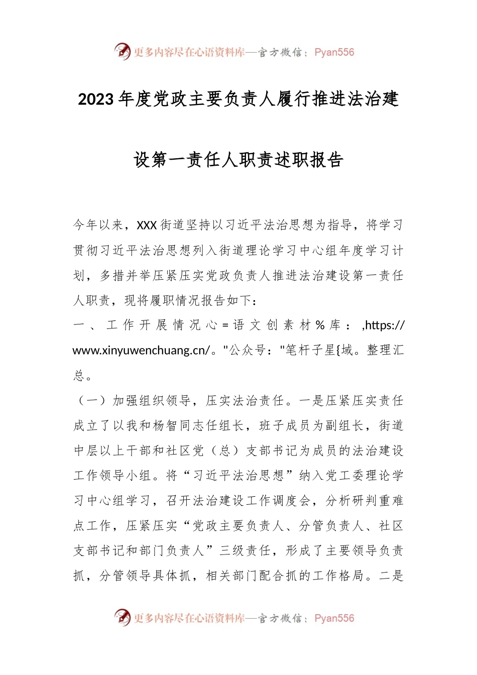 2023年度党政主要负责人履行推进法治建设第一责任人职责述职报告.docx_第1页