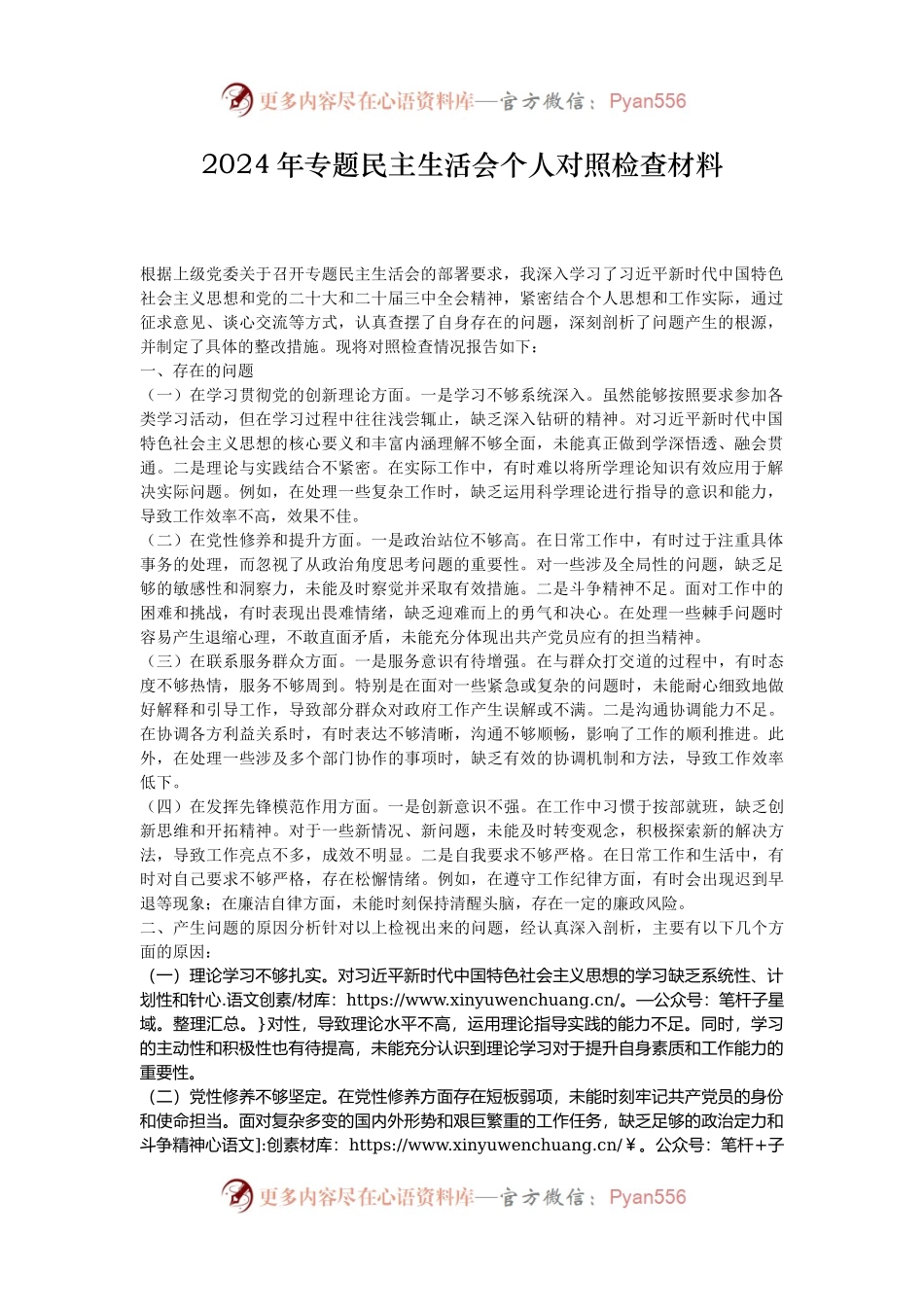 2024年专题民主生活会个人对照检查材料.docx_第1页