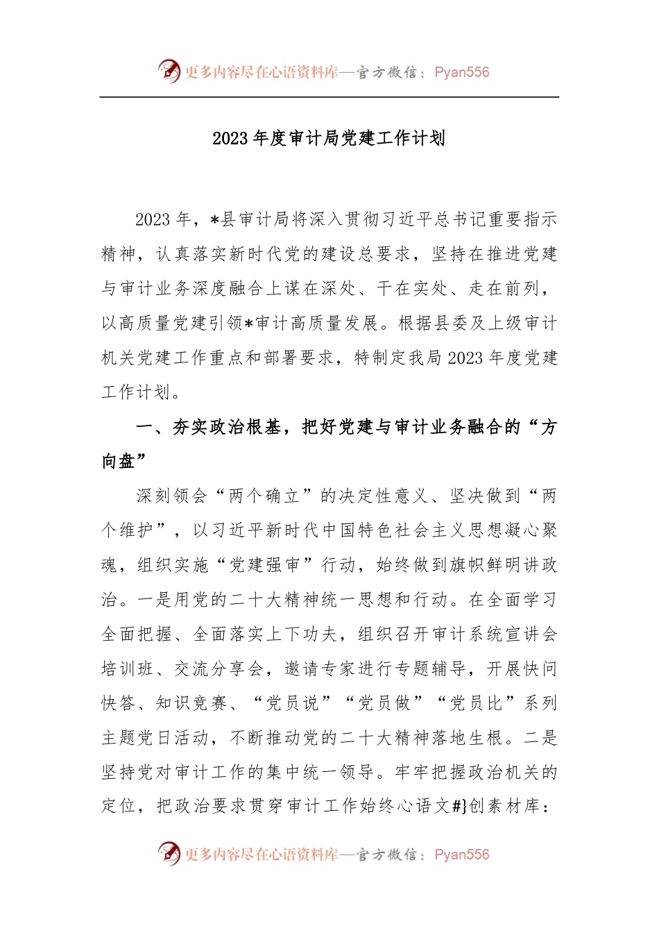2023年度审计局党建工作计划.docx_第1页