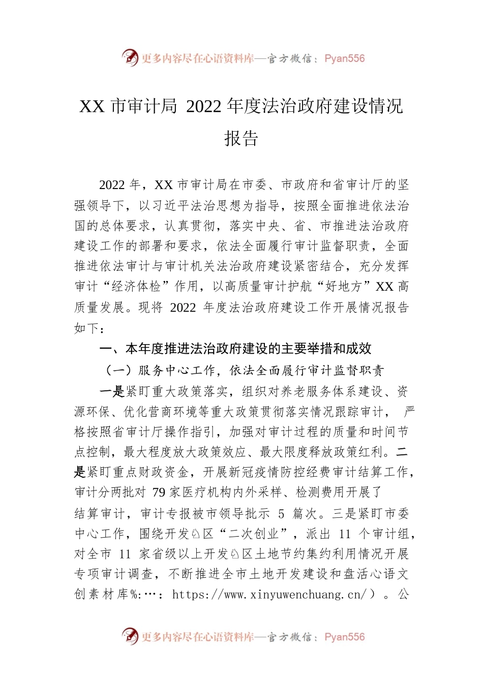 XX市审计局2022年度法治政府建设情况报告（20230103）.docx_第1页