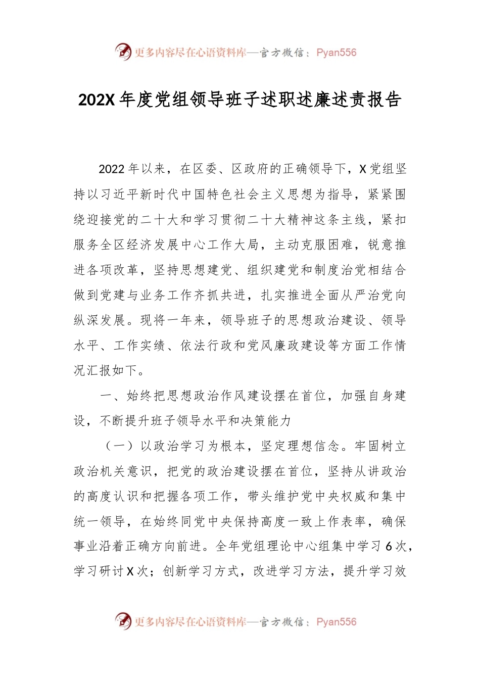 202X年度党组领导班子述职述廉述责报告.docx_第1页