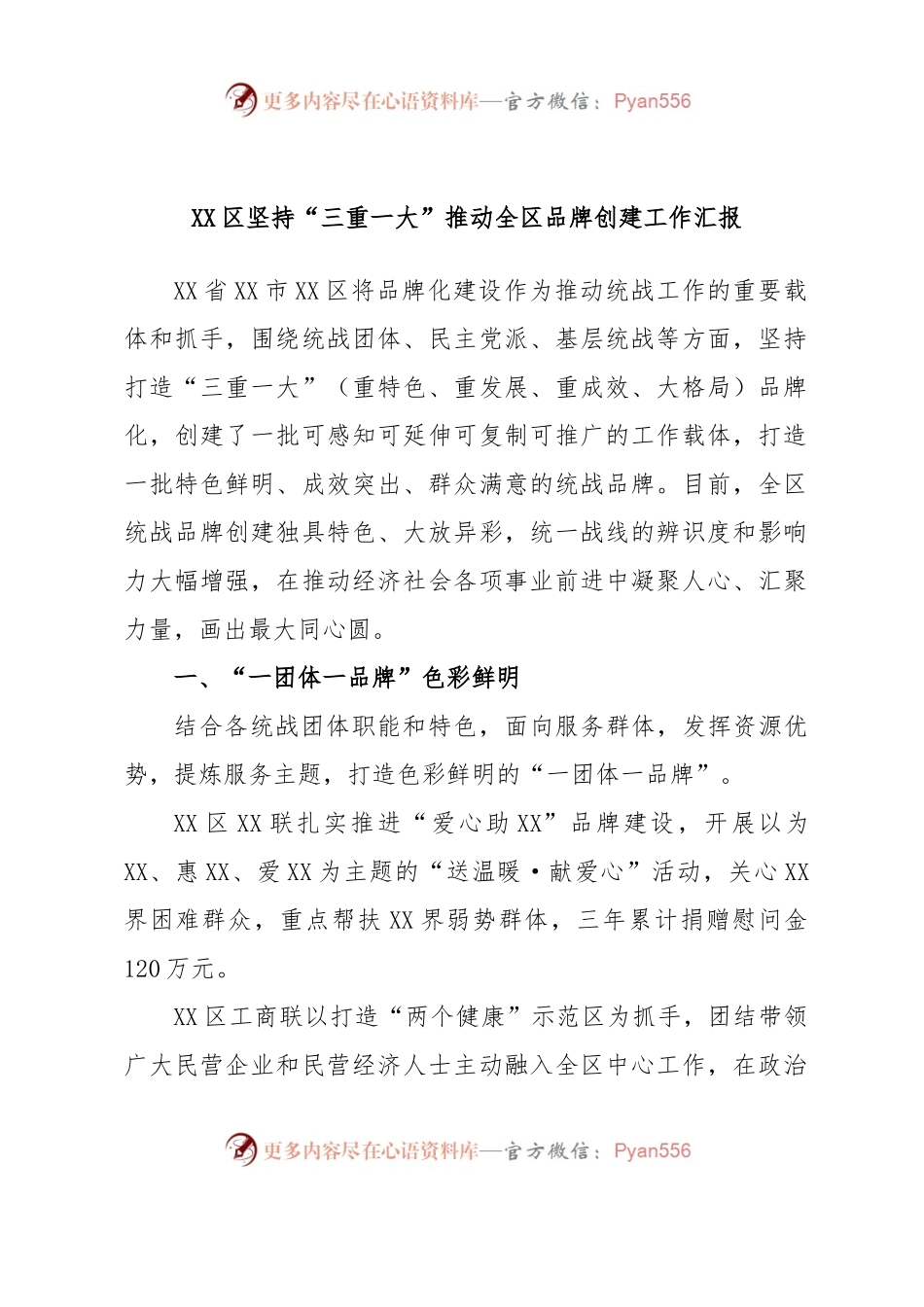 XX区坚持“三重一大”推动全区品牌创建工作汇报.docx_第1页