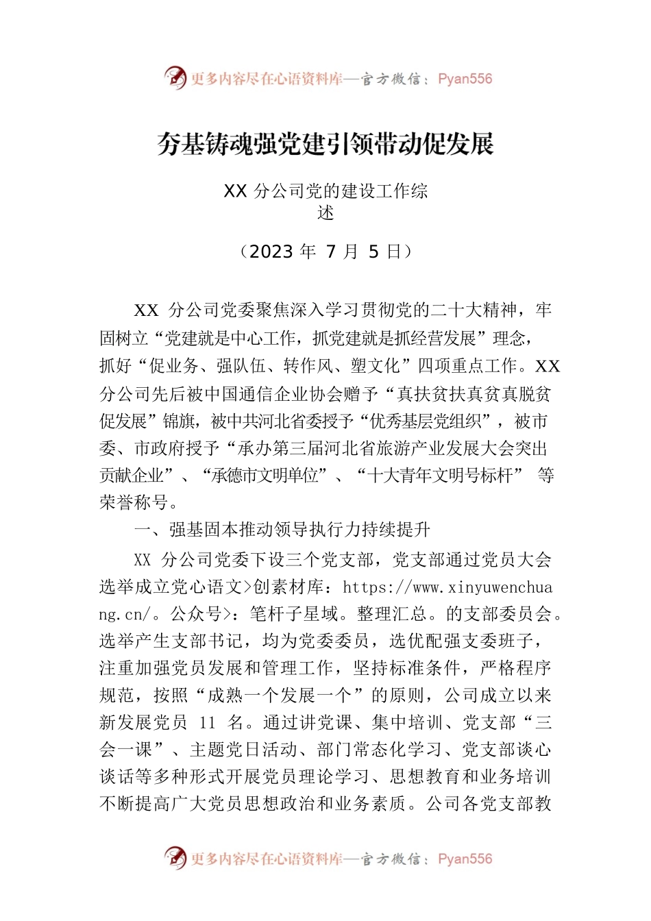 XX分公司党的建设工作综述.docx_第1页